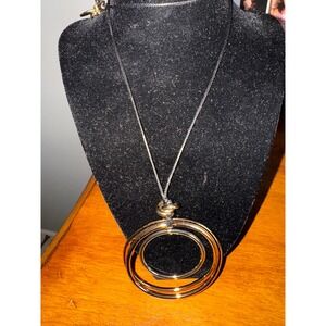 Chicos Modern Gold Tone Double‎ Circle Pendant Necklace